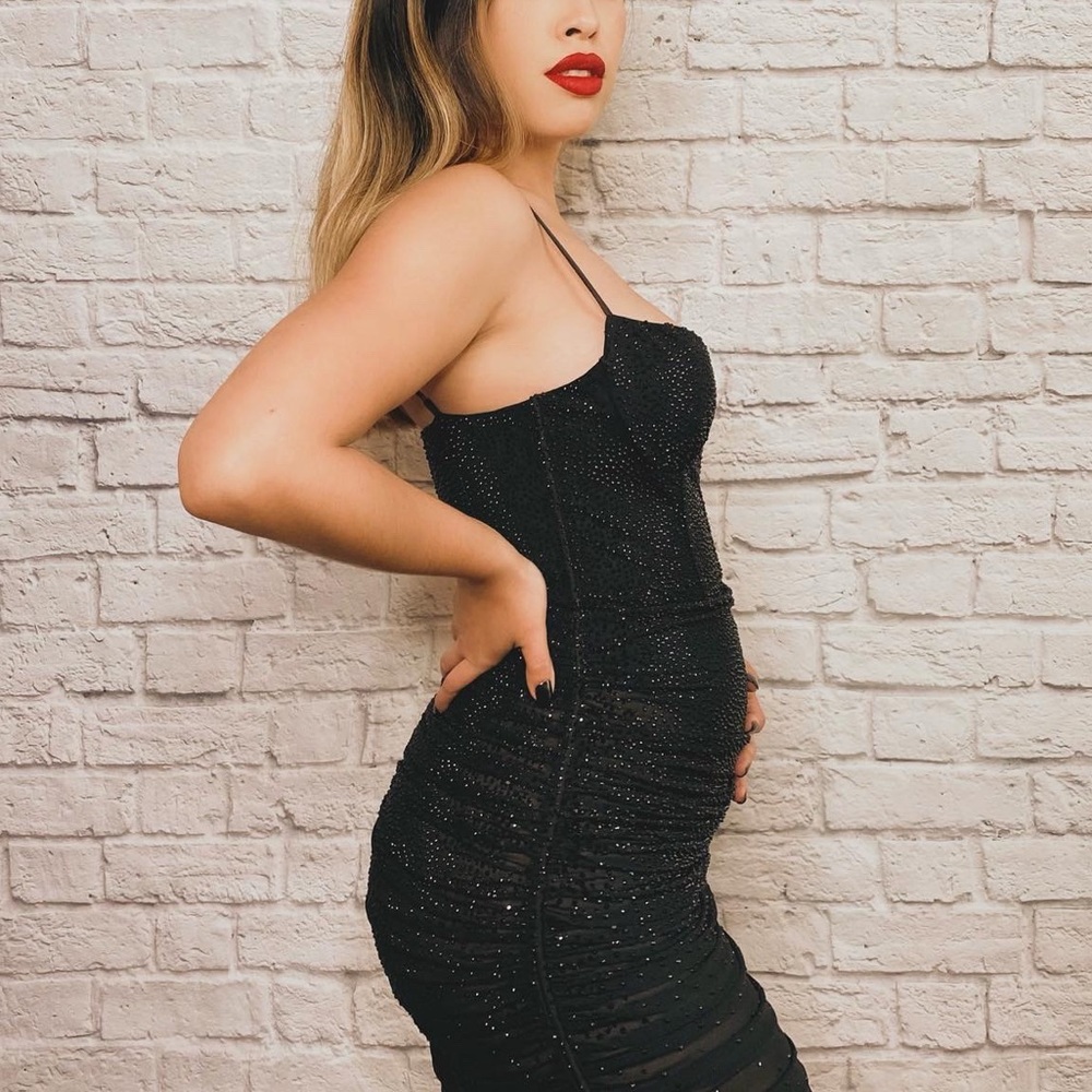 Oh Polly Sheer Black Embellished Dress